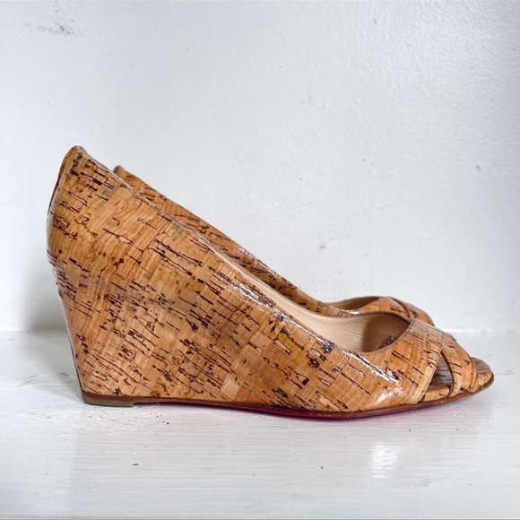 Christian Louboutin Skinny Cork Peep Toe Wedge Heels In Size 36 1/2 - Picture 12 of 12